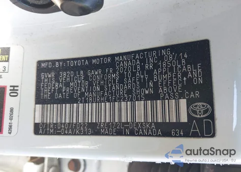 2015 Toyota Corolla S Plus z USA, uszkodzony, nr VIN 2T1BURHE1FC237015